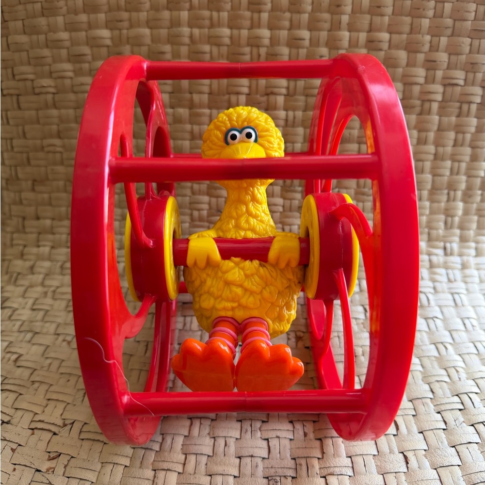 Sesame Street Big Bird Roller Toy - Bright Red and Yellow Vintage